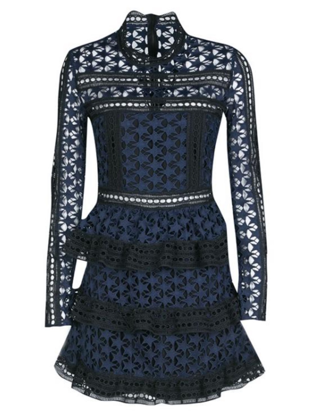 Self Portrait Star Black and Blue Tiered Dress